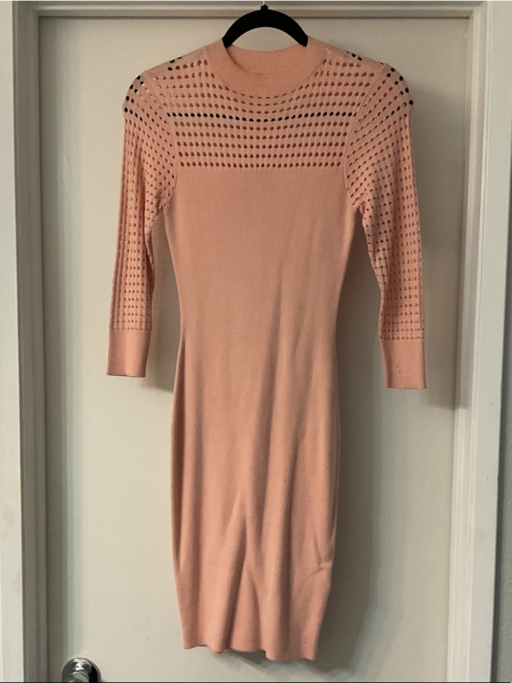 Guess Peach Knit Midi Dress with Eyelet Yoke